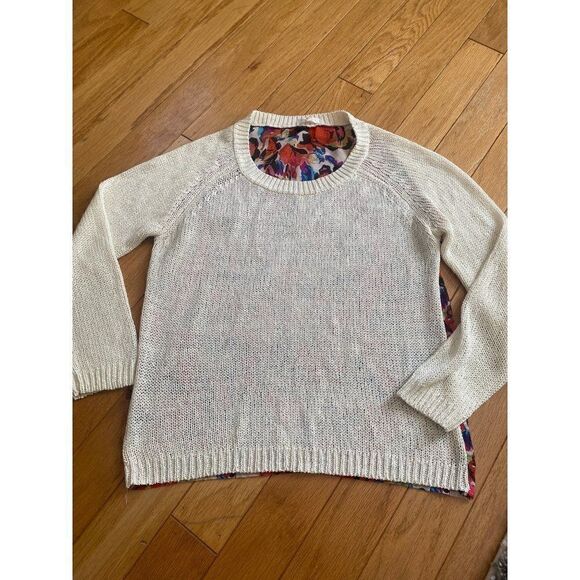 Under skies, women's cream pullover sweater with multicolor floral back sz small - Picture 1 of 8